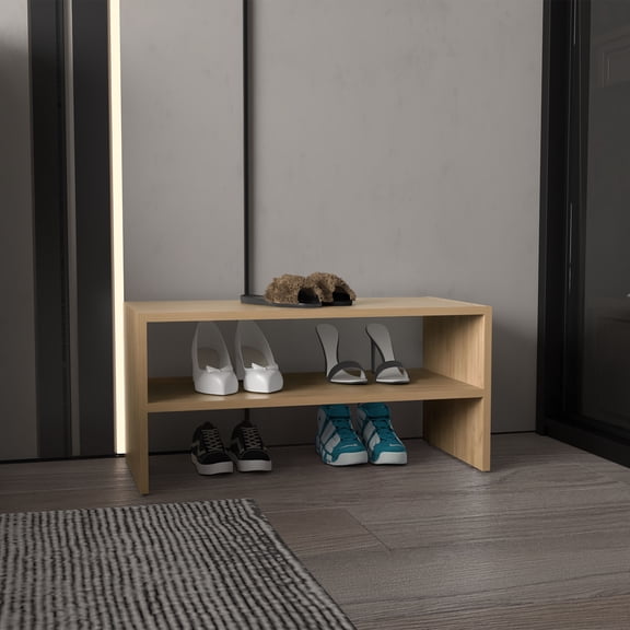 Modular Shoe Rack 13.7" H, 2 Shelves, Natural Oak - Living Room