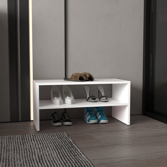 Modular Shoe Rack 13.7" H, 2 Shelves, White - Living Room - Bookcase