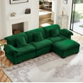 thumbnail image 1 of Modular Sleeper Sofa for Living Room, Cloud Couch Sectional Sofa with Storage, L-Shape Velvet Sofa with 3 Lumbar Pillows, Upholstered Wide Arm Sofa with Ottoman, Solid Wood Frame, Green, 1 of 8