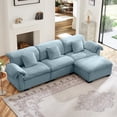 thumbnail image 1 of Modular Sleeper Sofa for Living Room, Cloud Couch Sectional Sofa with Storage, L-Shape Velvet Sofa with 3 Lumbar Pillows, Upholstered Wide Arm Sofa with Ottoman, Solid Wood Frame, Blue, 1 of 8