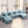 thumbnail image 1 of Modular Sleeper Sofa for Living Room,Cloud Couch Sectional Sofa with Storage, U-Shape Velvet Sofa with 4 Lumbar Pillows, Oversized deep couches with 2 Ottomans, Solid Wood Frame, Blue, 1 of 8