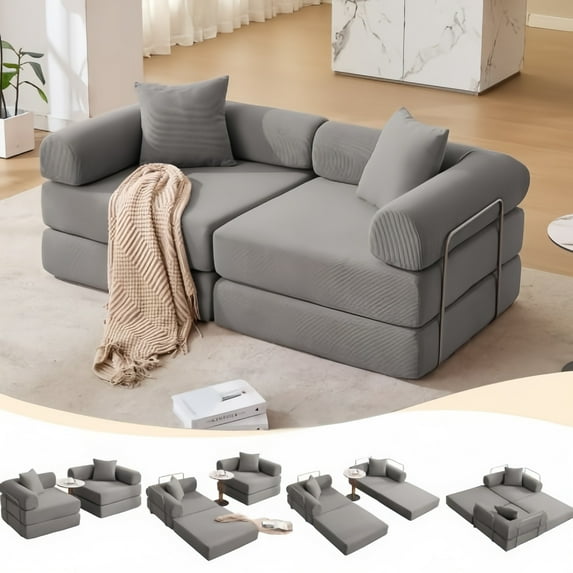Modular Sofa Bed for Apartment, Convertible Folding Mattress Sofa, Fixed-Shape Frame, No Assembly, Dark Gray