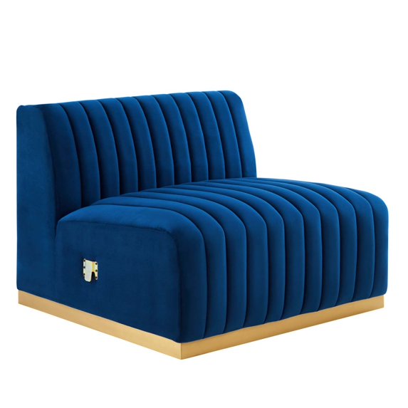 Modular Sofa Chair, Blue Navy Gold, Velvet, French Living Lounge Cafe Lobby Hospitality Restaurant, Modern Contemporary Boutique HB33780