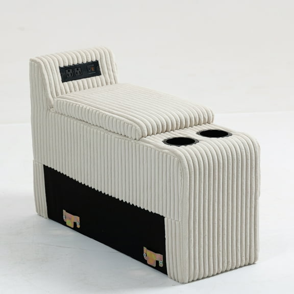 Modular Sofa Coffee Table Module with Storage Function, Cupholders, USB Ports for Living Room Apartment, Beige