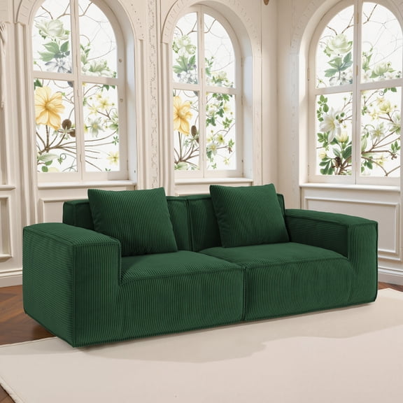 Modular Sofa Convertible To Oversized Sofa Bed Free Configuration Soft Corduroy Cloud Velvet Fabric Two Person Set Green