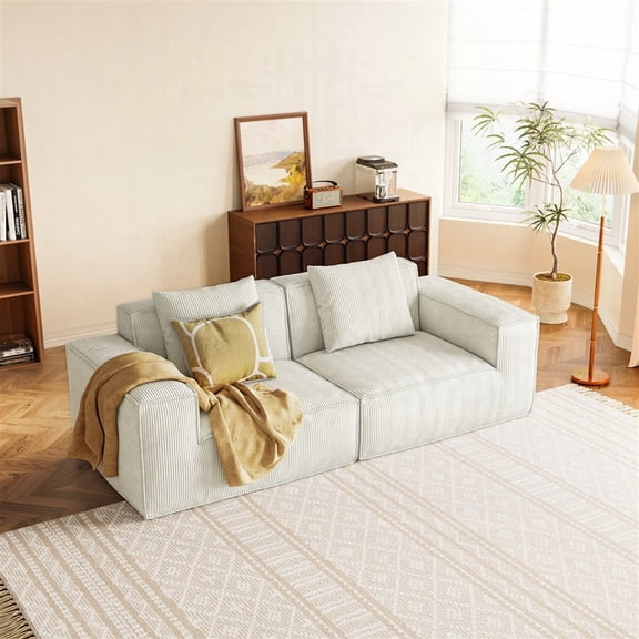 Modern Simple Fabric Sofa 220cm with Sponge Support and Breathable Cover