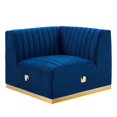thumbnail image 1 of Modular Sofa Corner Chair, Blue Navy Gold, Velvet, French Living Lounge Cafe Lobby Hospitality Restaurant, Modern Contemporary Boutique HB33790, 1 of 6