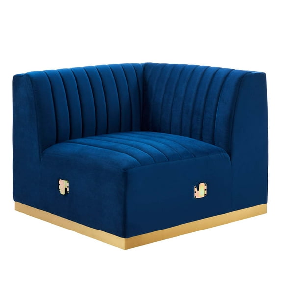 Modular Sofa Corner Chair, Blue Navy Gold, Velvet, French Living Lounge Cafe Lobby Hospitality Restaurant, Modern Contemporary Boutique HB33790