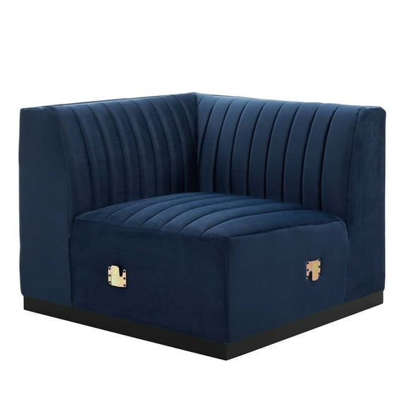 Modular Sofa Corner Chair, Blue Navy, Velvet, French Living Lounge Cafe Lobby Hospitality Restaurant, Modern Contemporary Boutique HB33756