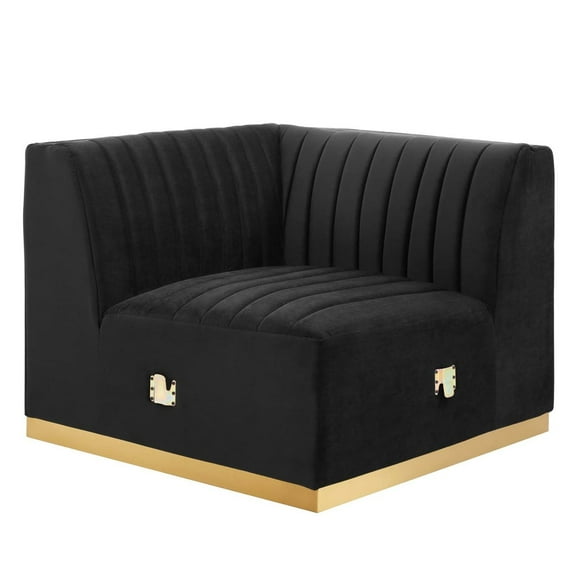 Modular Sofa Corner Chair, Gold Black, Velvet, French Living Lounge Cafe Lobby Hospitality Restaurant, Modern Contemporary Boutique HB33787