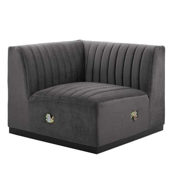 Modular Sofa Corner Chair, Grey Gray Black, Velvet, French Living Lounge Cafe Lobby Hospitality Restaurant, Modern Contemporary Boutique HB33755