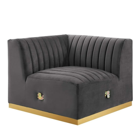 Modular Sofa Corner Chair, Grey Gray Gold, Velvet, French Living Lounge Cafe Lobby Hospitality Restaurant, Modern Contemporary Boutique HB33784