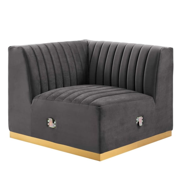 Modular Sofa Corner Chair, Grey Gray Gold, Velvet, French Living Lounge Cafe Lobby Hospitality Restaurant, Modern Contemporary Boutique HB33789