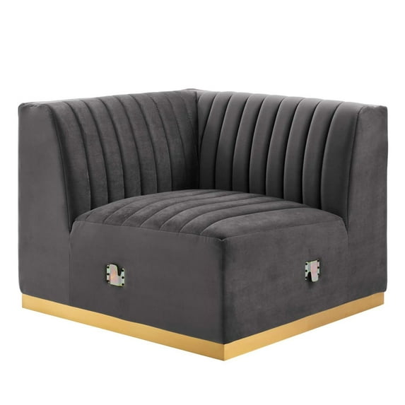 Modular Sofa Corner Chair, Grey Gray Gold, Velvet, French Living Lounge Cafe Lobby Hospitality Restaurant, Modern Contemporary Boutique HB33789