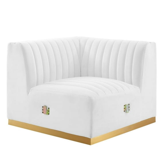 Modular Sofa Corner Chair, White Gold, Velvet, French Living Lounge Cafe Lobby Hospitality Restaurant, Modern Contemporary Boutique HB33786