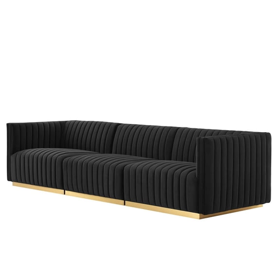 Modular Sofa Couch, Gold Black, Velvet, French Living Lounge Cafe Lobby Hospitality Restaurant, Modern Contemporary Boutique HB34163