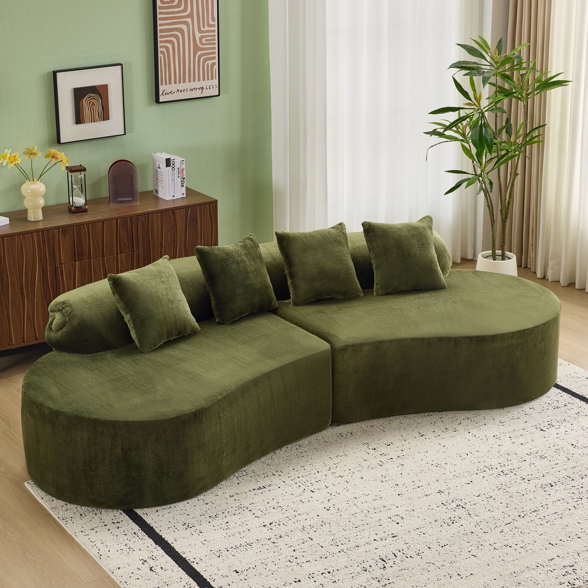 Modular Sofa, Green Curved Plush Sectional with Foam Spring Support, 111-Inch Multi-Seat Sleeper for Living Room and Small Spaces