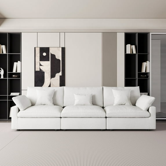 The Magic Home Modular Sofa & Sectional Sofa - Deep Seat Cloud Couch in Soft Linen Blend Fabric,Perfect for Apartment & Small Space Living,3-seat Sofa,White Couch