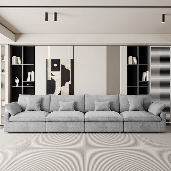 The Magic Home Modular Sofa & Sectional Sofa - Deep Seat Cloud Couch in Soft Linen Blend Fabric,Perfect for Apartment & Small Space Living,4-seat Sofa,Light Gray Couch