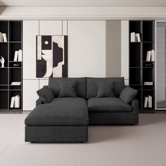 The Magic Home Modular Sofa & Sectional Sofa - L Shaped Deep Seat Cloud Couch in Soft Linen Blend Fabric,Perfect for Apartment & Small Space Living,Loveseat Sofa with Ottoman,Black Couch