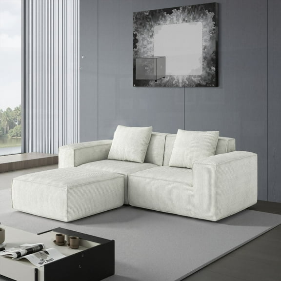 Modular Sofa Set - White, Convertible to Oversized Bed, Soft Cloud Velvet, Flexible, 2-Person with Footrest, Comfort Guaranteed