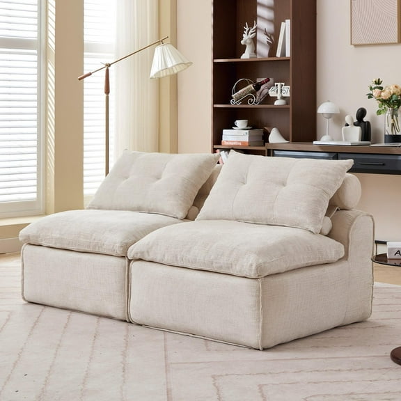 Modular Sofa,Soft Chenille Fabric Loveseat Sofa,Upholstered Sofa Couch Neck Pillow-Back Lounge Sofa Chair for Living Room,Beige