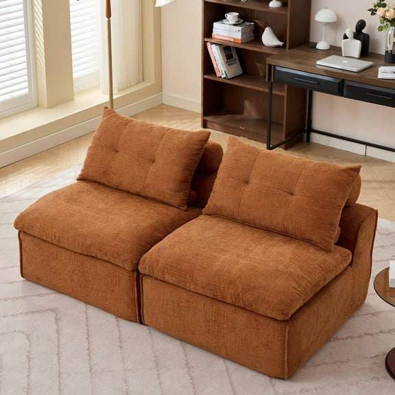 Modular Sofa,Soft Chenille Fabric Loveseat Sofa,Upholstered Sofa Couch Neck Pillow-Back Lounge Sofa Chair for Living Room,Orange