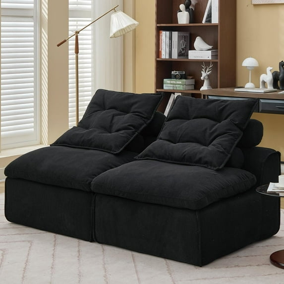 Modular Sofa,Soft Corduroy Fabric Loveseat Sofa for Living Roo,Upholstered Sofa Couch will DIY,No Armrests,Black
