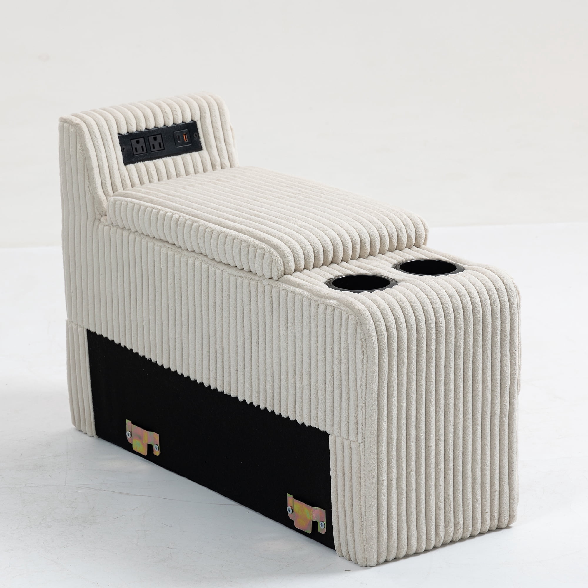 Modular Sofa Table Beige - Storage Console with USB Ports & Cupholders ...