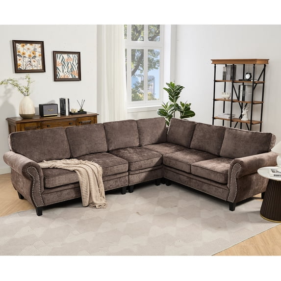 Modular Sofa with 7 Back Cushions and Chenille Upholstery / Long - Lasting Quality