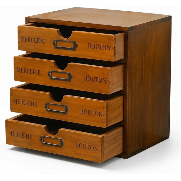 Modular Stackable Apothecary Cabinet 4 Drawer Desk Organizer - Retro Library Card Catalog Wood Storage Box - Organize Stationery, Thread Embroidery, Sewing, Crafts, Junk Drawer & Supplies Countertop