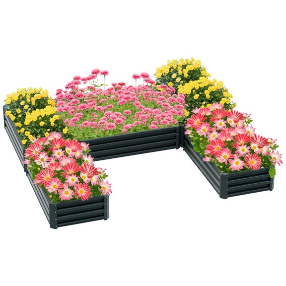Modular Steel Raised Garden Bed Kit, 5-Piece Set for Vegetables, Herbs and Flowers, Green, 38 x 37.5 x 4.8 in, Open Bottom Design for Drainage, Suitable for Patio, Yard or Greenhouse