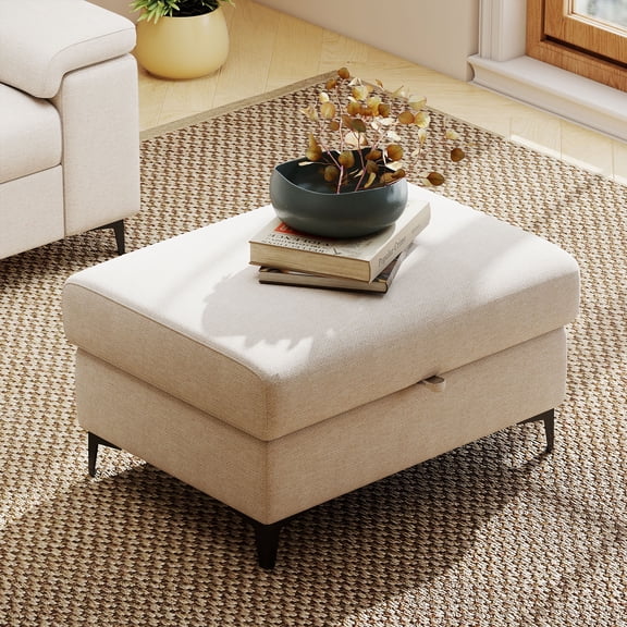 Modular Storage Ottoman for Sectional Sofa Chenille Upholstered Footrest Stool for Living Room Beige