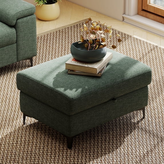 Modular Storage Ottoman for Sectional Sofa Chenille Upholstered Footrest Stool for Living Room Green
