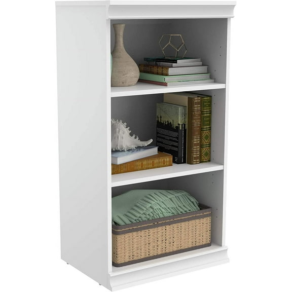 Modular Storage Shelf Unit with 3 Shelves, Wood Closet Organizer Adjustable, Stacking, Full Backer, Decorative Trim, White, 40.29 H x 21.39 in. W x 15.91 in. D