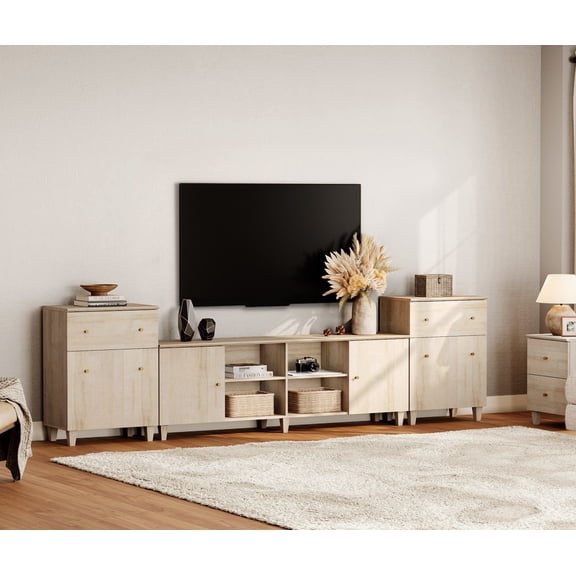 Modular TV Stand with Cabinets and Drawers, 118" Wide Modern Wood Media Console with Adjustable Shelves & Cable Managements for 75+ inch TVs, Dark Brown