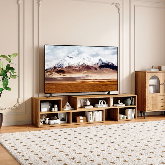 Modular TV Stand, Dark Walnut Open Storage TV Cabinet - Modern Minimalist for Living Room