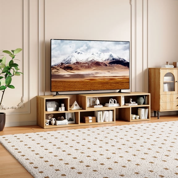 Modular TV Stand, Dark Walnut Open Storage TV Cabinet - Modern Minimalist for Living Room