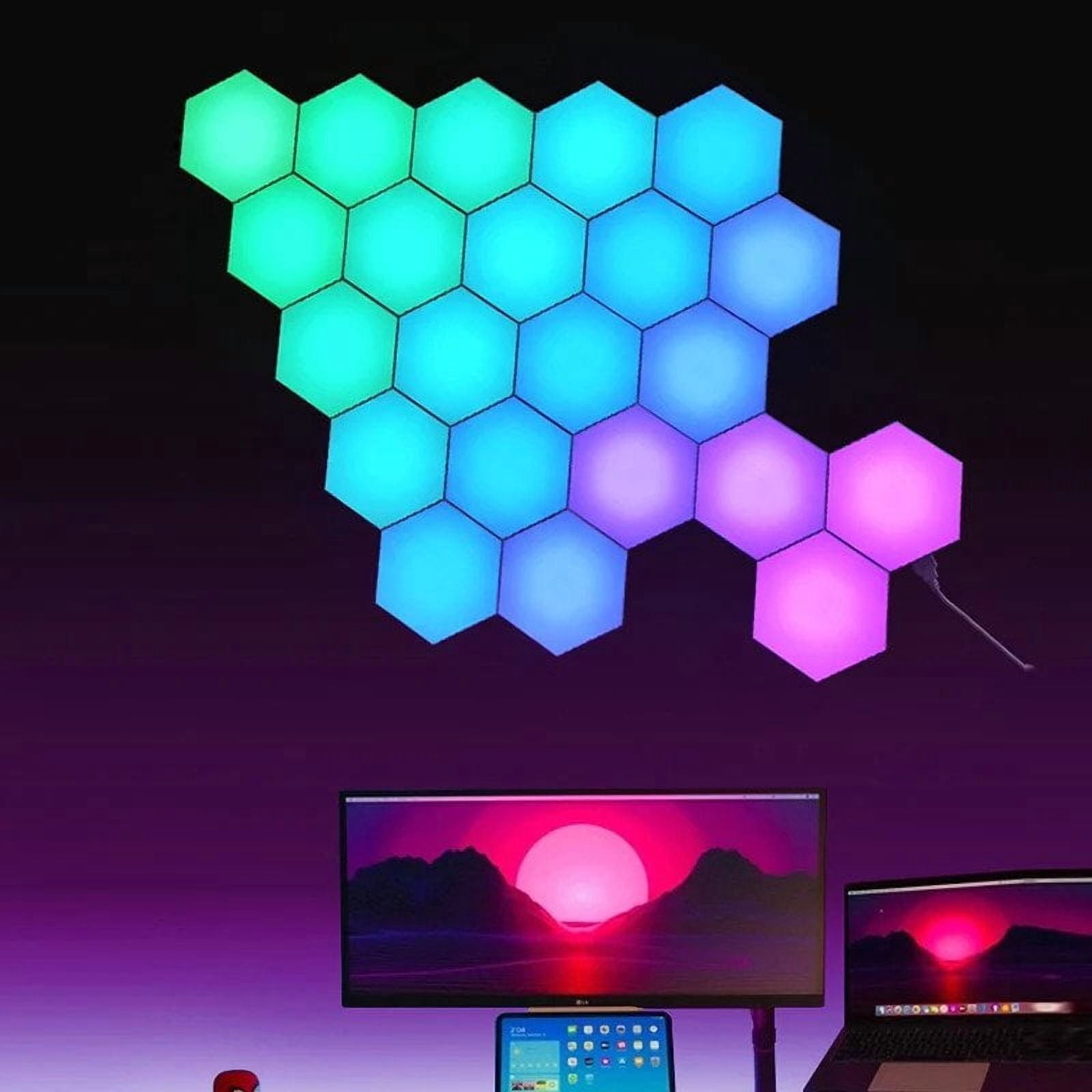 Modular Touch Wall Lights - RGB LED Honeycomb Light Panels with Music Sync, Touch-Sensitive Ambient Wall Decor for Bedroom, Game Room