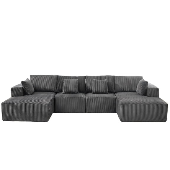 Modular U-Shaped Cloud Couch with Chaise - Corduroy Sectional Sofa, No Assembly Required, Grey