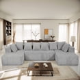 thumbnail image 1 of Modular U-Shaped Sectional Sofa,130-inch 4-Seater Chaise Lounge with Reversible Design, Striped Corduroy Fabric in Gray – Customizable Living Room or Bedroom Couch, Freely Configurable Layout., 1 of 9