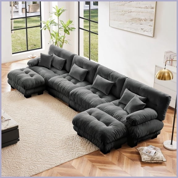 Modular U-Shaped Sectional Sofa - 4-Seater Chenille Gray Couch with 2 Ottomans, Free Combination for Living Room Comfort & Style