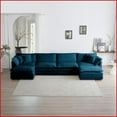 thumbnail image 1 of Modular U-Shaped Sectional Sofa with Reversible Chaise & Double Ottomans – Blue Chenille | Solid Wood Frame | Cushion Back, 1 of 10
