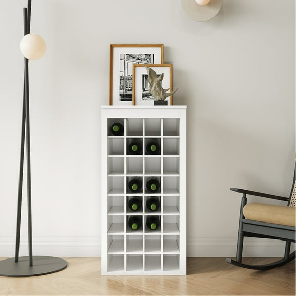 Modular Wine Cabinet 32 Bottles, Buffet Style, Finish, 18.01"w 15.89"d 36.07"h, Particle Board 32 Cabinet, Dark Straight Line Design, X &