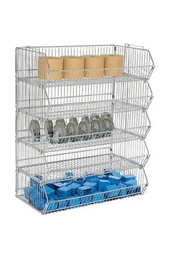 Modular Wire Stacking Bin Rack - Chrome - 36 x 20 x 45 in. - Set of 5 Bins - Durable Design