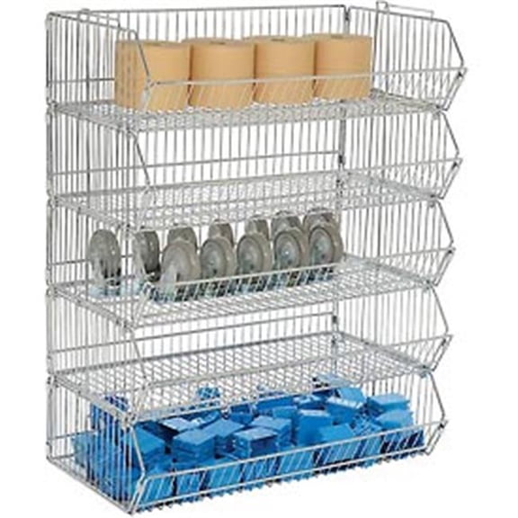 Modular Wire Stacking Bin Rack - Chrome - 36 x 20 x 45 in. - Set of 5 Bins - Durable Design