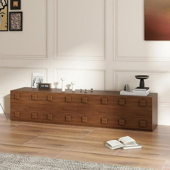 Modular Wood TV Entertainment Center with Storage, 91.32" Mid Century Modern TV Cabinet Large Media TV Console, Fully Assembled TV Stand for Living Room Bedroom, Walnut