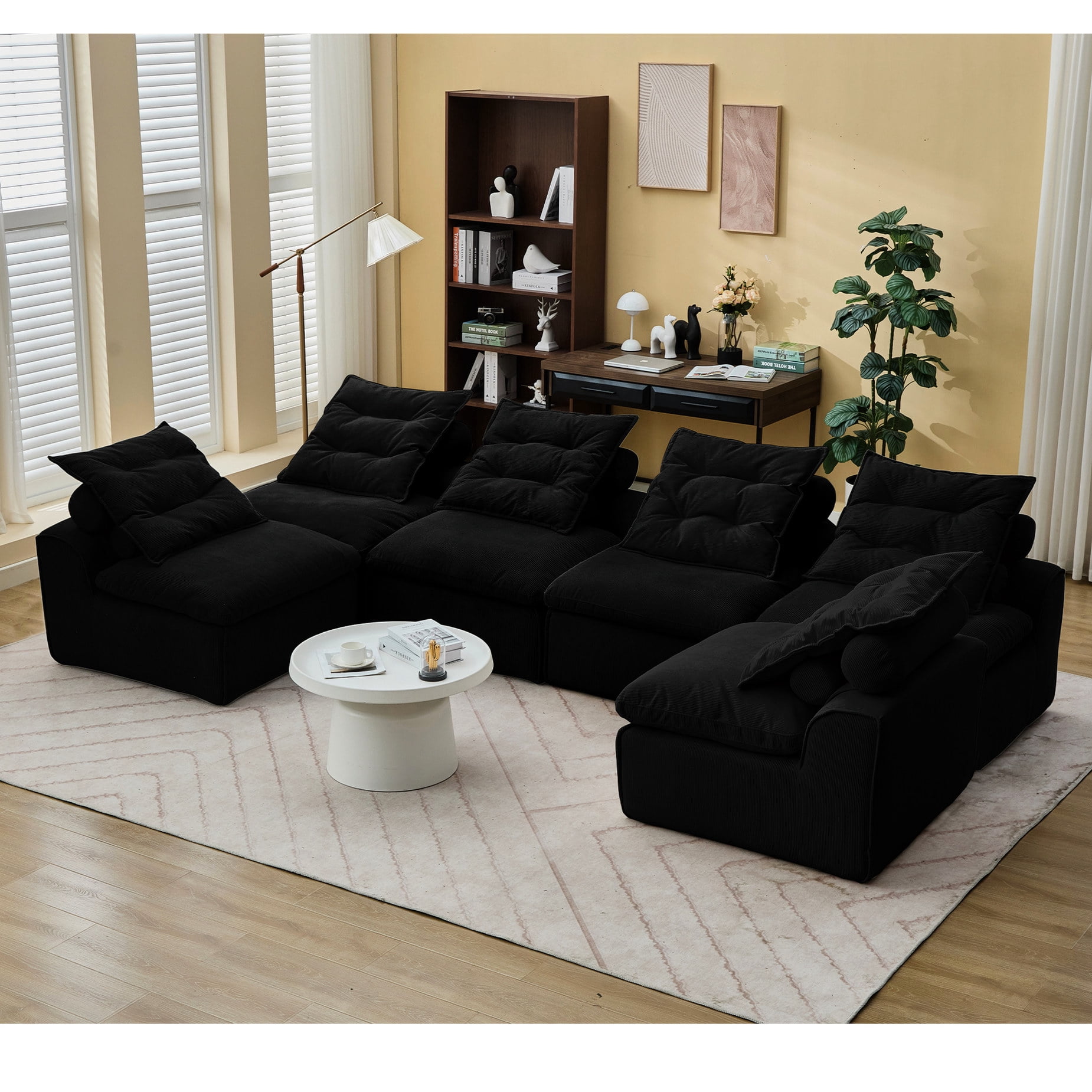 Modular armless corduroy sofa for small spaces offers warm texture and ...