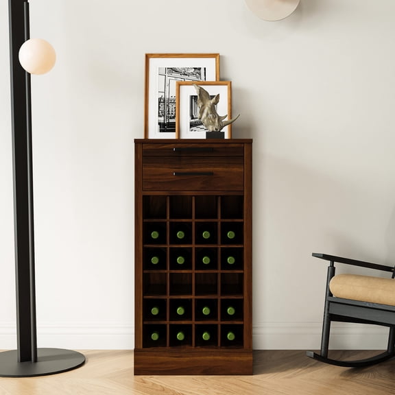 Modular brown walnut wine bar cabinet | Provide space for 28 wine bottles at home | An elegant addition to your home