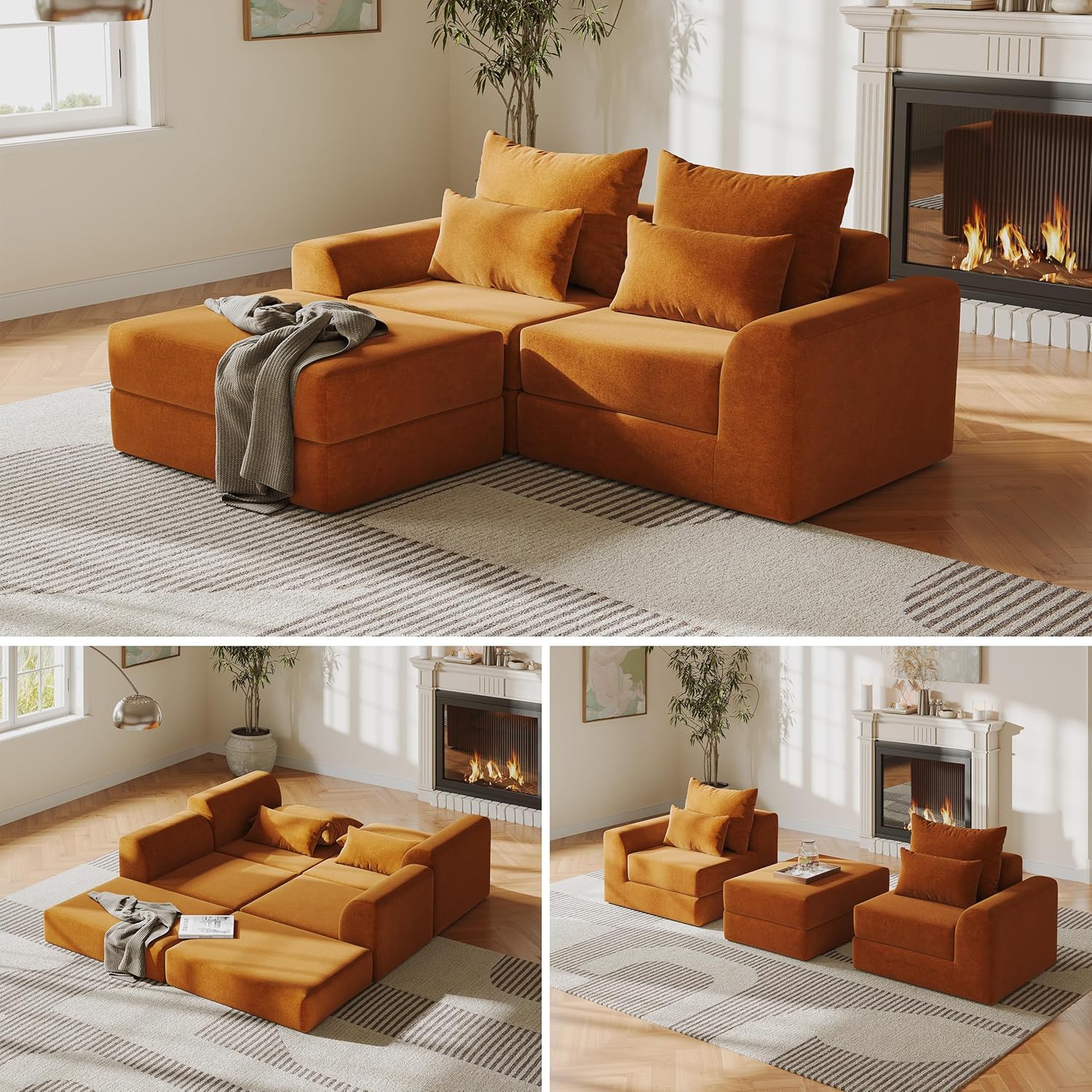 Modular loveseat with Ottoman, L-Shape Boneless Couch, Customizable ...
